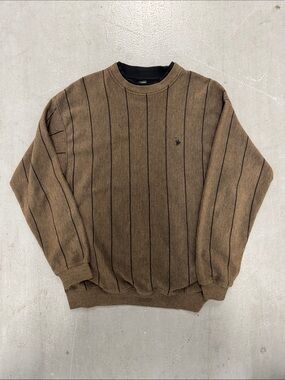Knights Of The Roundtable Men's Brown Pinstripe Crewneck Sweater L